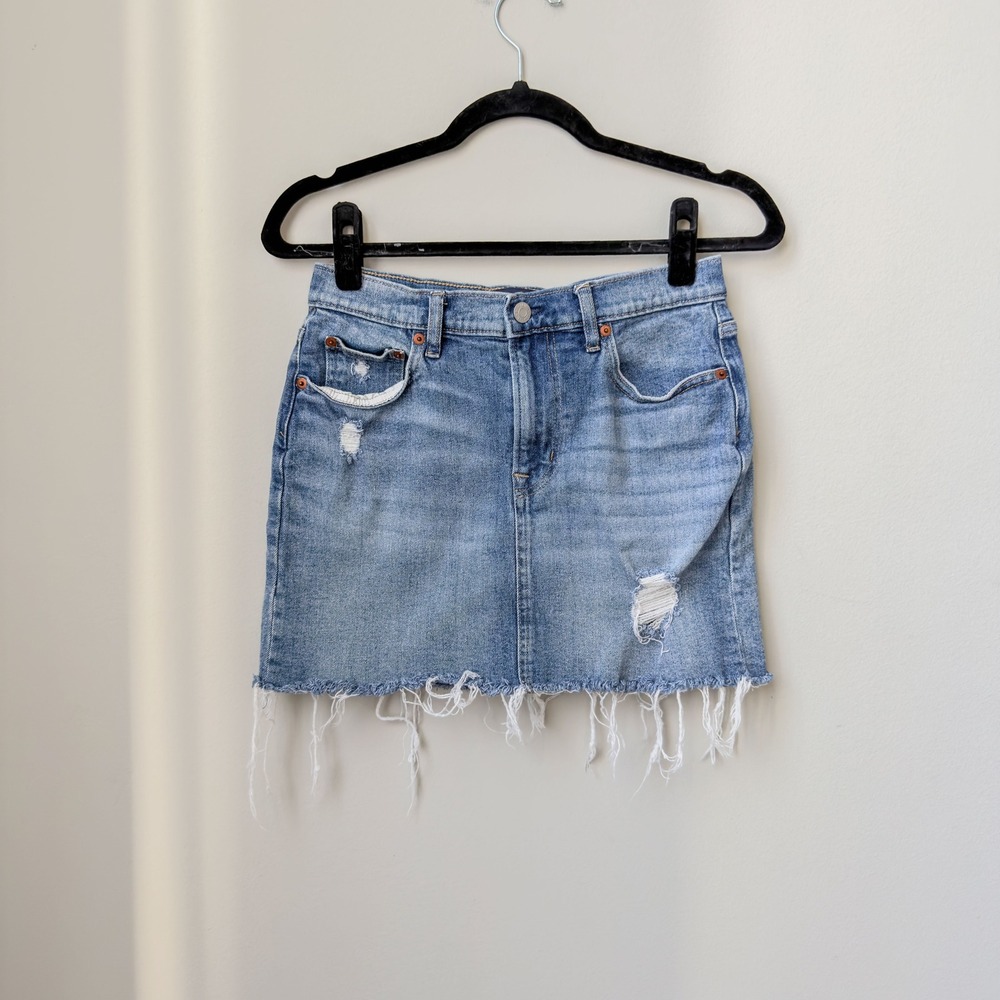 Gap Y2K Style Utilitarian Denim Distressed Mini Skirt